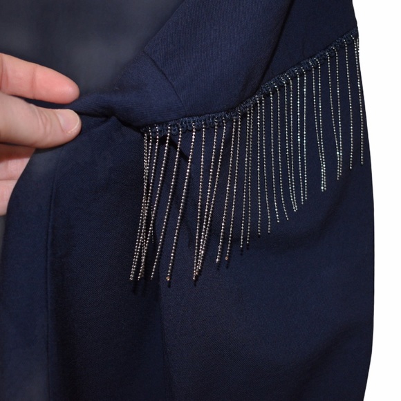 Zara Basics Button Down Top Chain Fringe Navy Smll - Picture 3 of 5